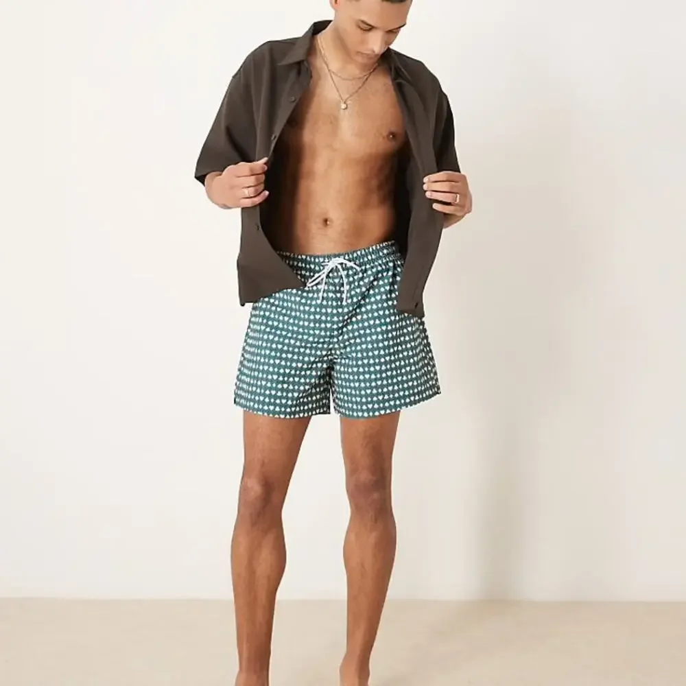 Abercrombie & Fitch Men’s Stretch Swim Short Teal Green Diamond Heart Spade EUC
